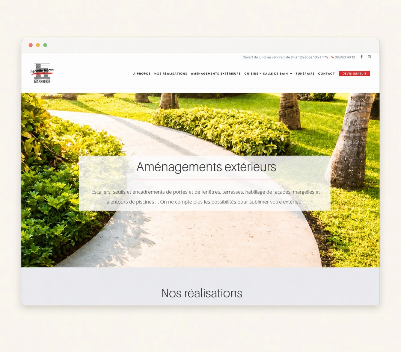 Aperçu du site internet de la Marbrerie Hébette Frères