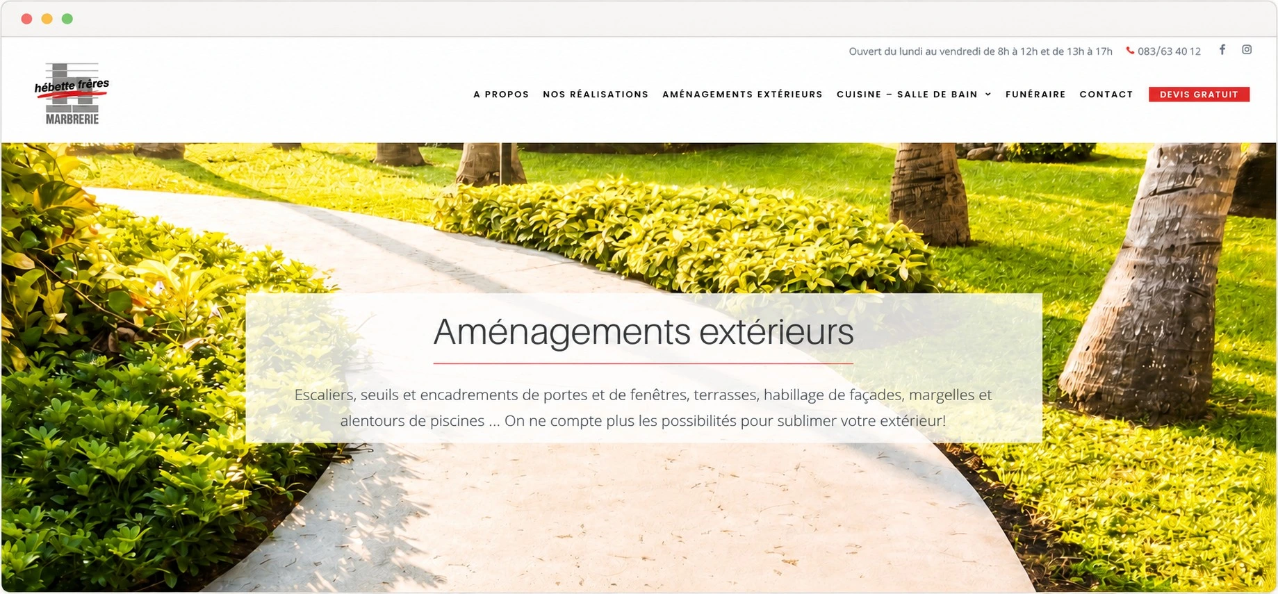 Aperçu du site internet de la Marbrerie Hébette Frères